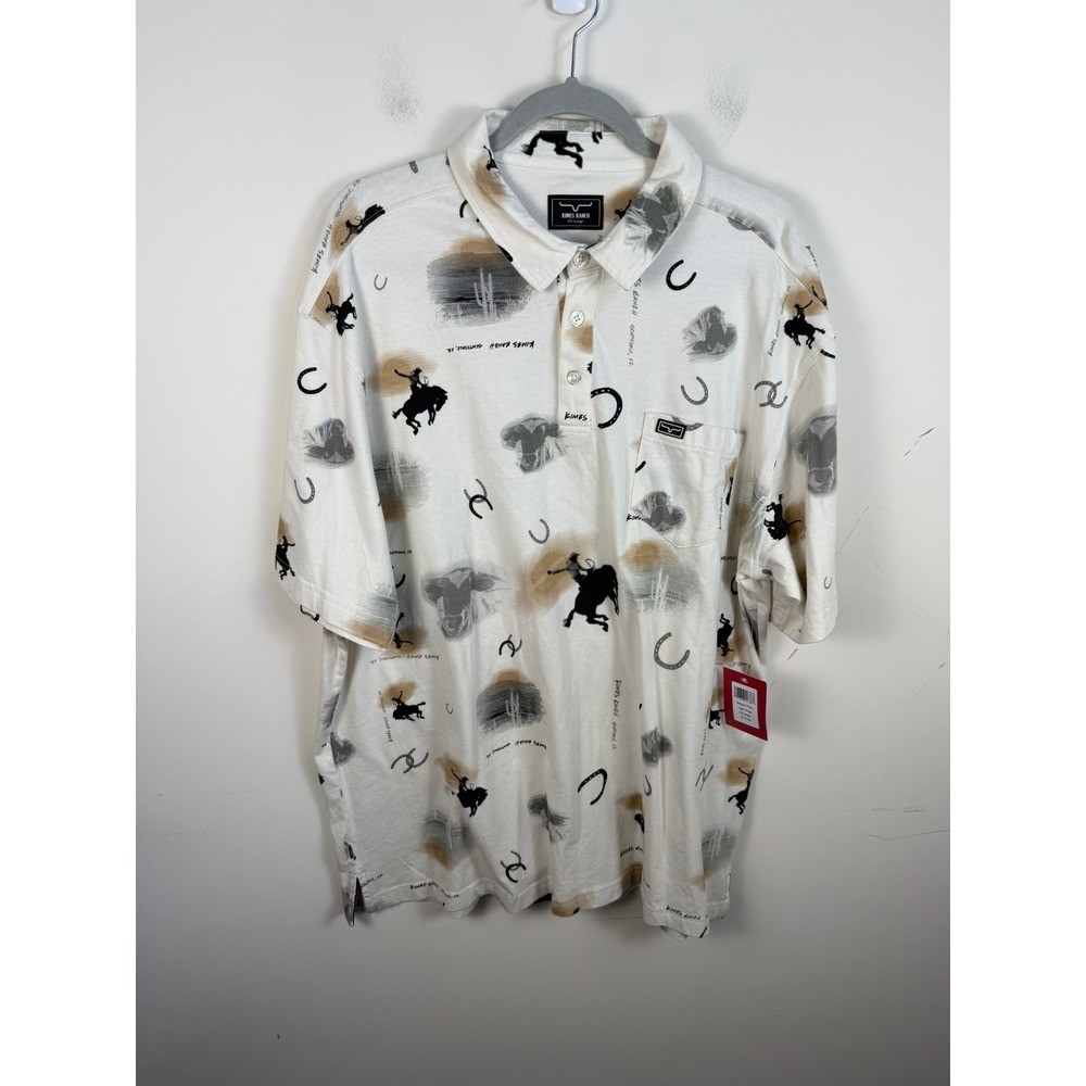 Kimes Ranch Bayard Polo Shirt Mens XXL Light Grey Western Bronco Print NWT